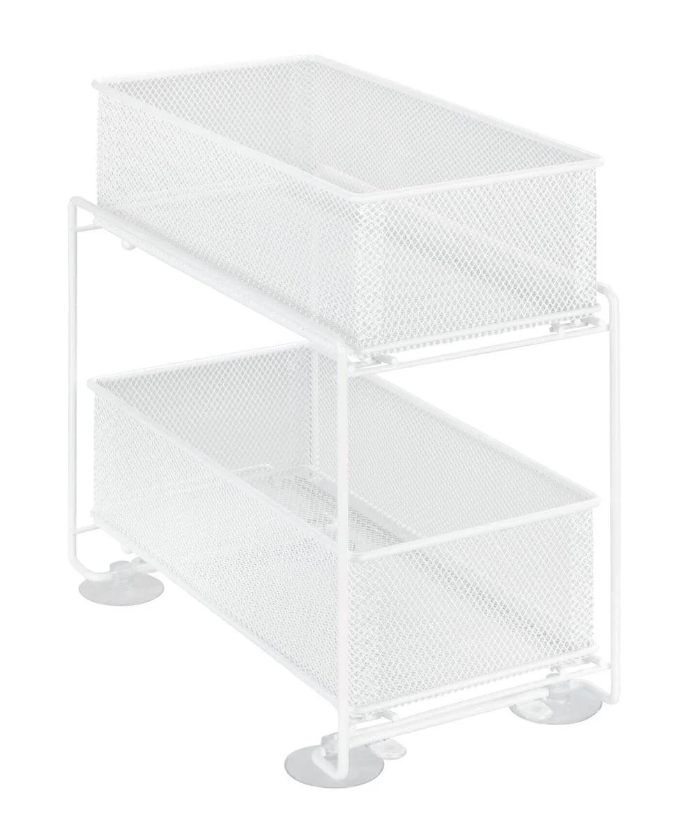 2 Tier Mesh Pull Out Pantry Drawer White