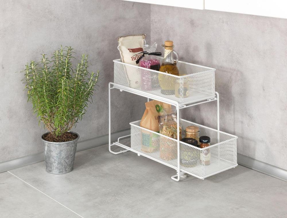 2 Tier Mesh Pull Out Pantry Drawer White - Image 4