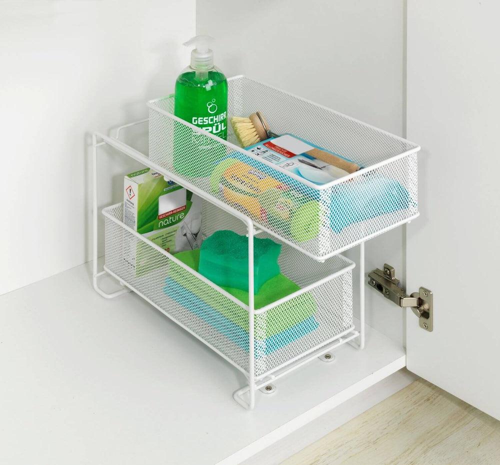 2 Tier Mesh Pull Out Pantry Drawer White - Image 5