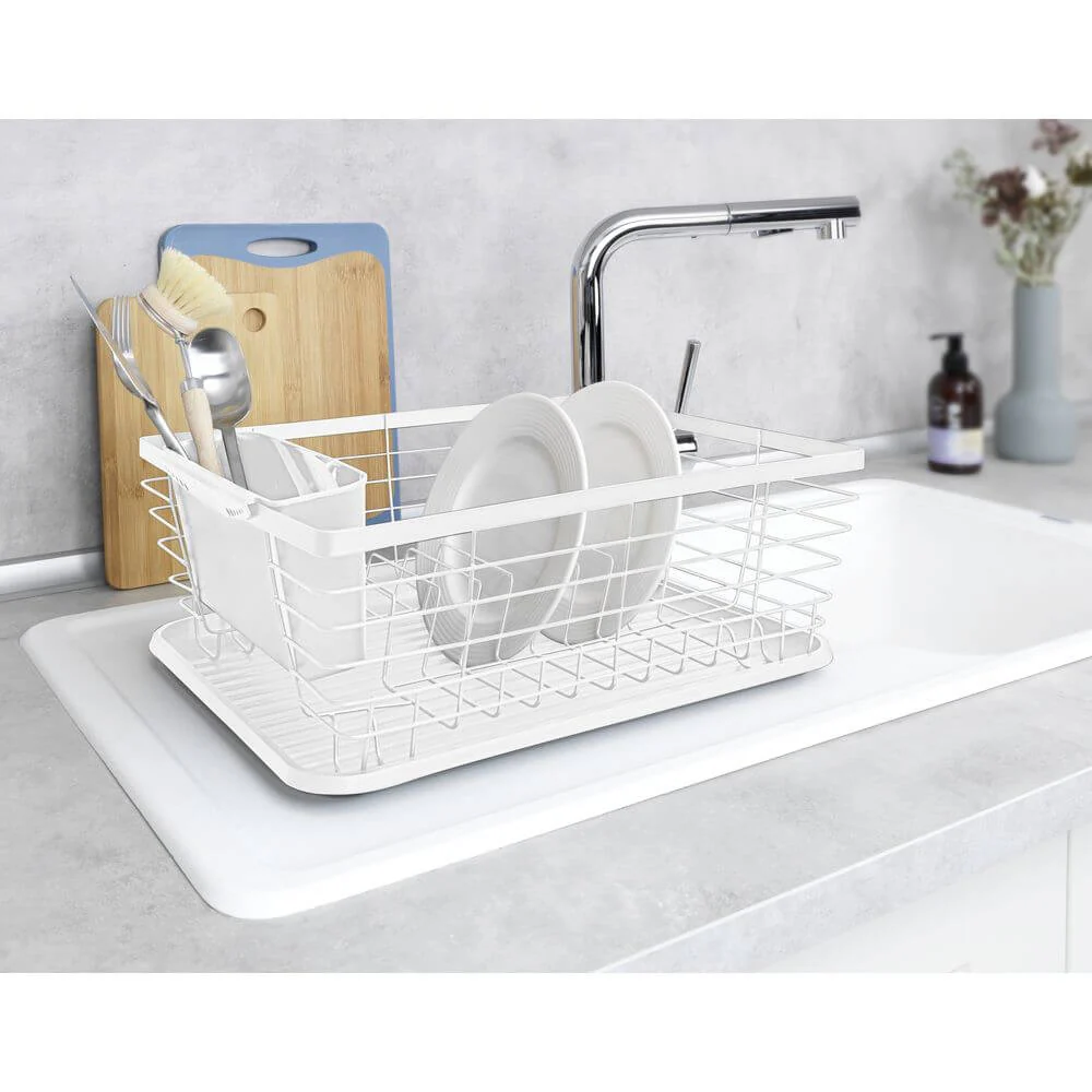 Cira Tall Dish Rack with Draining Board White - Image 3