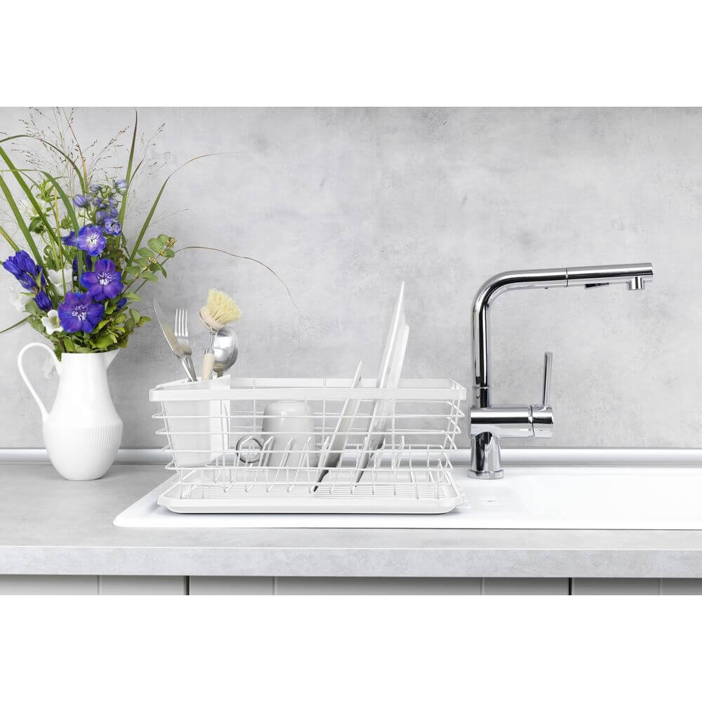 Cira Tall Dish Rack with Draining Board White - Image 4