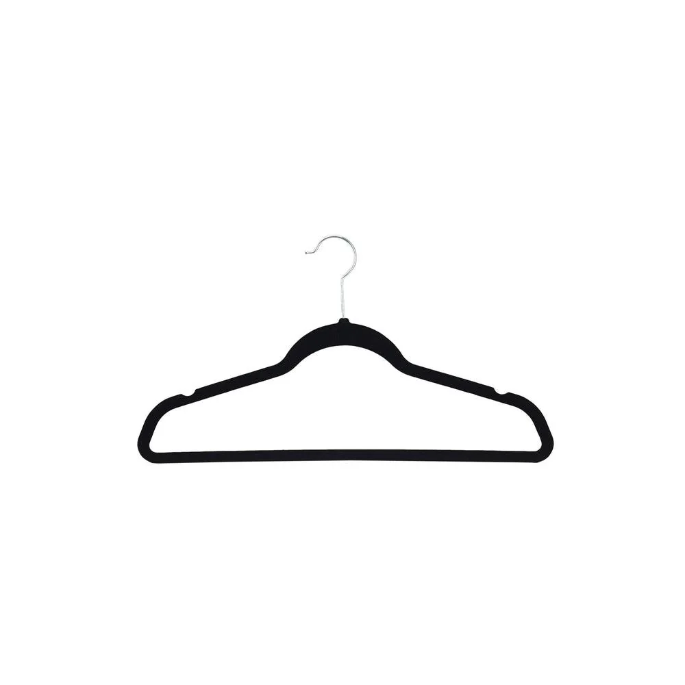 Flocked Coat Hangers with Bar 50 Pack Black